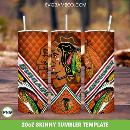 Chicago Blackhawks Tumbler Template PNG, Chicago Blackhawks Logo Tumbler Wrap PNG, Football Team Tumbler 20oz Skinny PNG