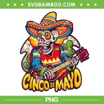 Cinco De Mayo Skull Playing Guitar PNG, Mexico Skull With Guitar PNG, Happy Cinco De Mayo PNG