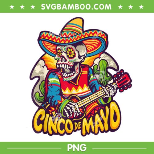 Cinco De Mayo Skull Playing Guitar PNG, Mexico Skull With Guitar PNG, Happy Cinco De Mayo PNG