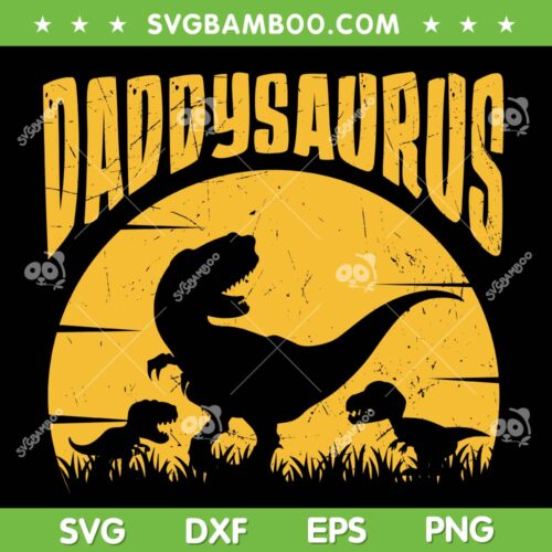 Daddy Saurus SVG PNG, Dinosaur Dad And Two Kids SVG, Retro Dinosaur Father DXF SVG PNG EPS