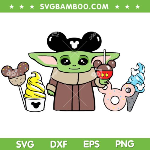 Disney Baby Yoda Snacks SVG PNG, Grogu Mickey Mouse SVG, Ears Snacks DXF SVG PNG EPS