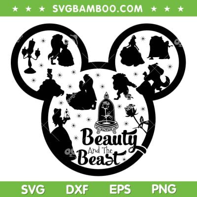Disney Ear Beauty And The Beast SVG PNG, Mickey Mouse Ear Beauty Beast SVG, Disney Princess DXF SVG PNG EPS