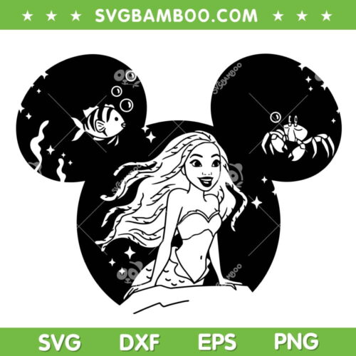 Disney Mouse Black Ariel Princess SVG PNG, Disney The Little Mermaid African American SVG, Princess Ariel DXF SVG PNG EPS