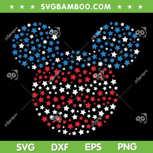 Disney Mouse Ear 4th of July SVG PNG, Mickey Mouse Red White Blue Stars SVG, Disney Patriotic DXF SVG PNG EPS