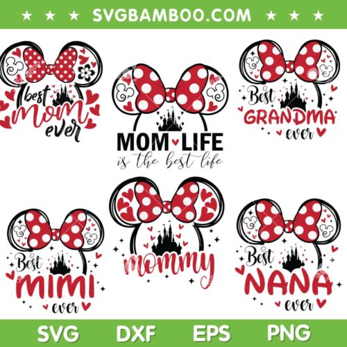 Disney Mouse Ear Mom SVG Bundle, Minnie Mouse Happy Mothers Day SVG Bundle, Mom Life DXF SVG PNG EPS
