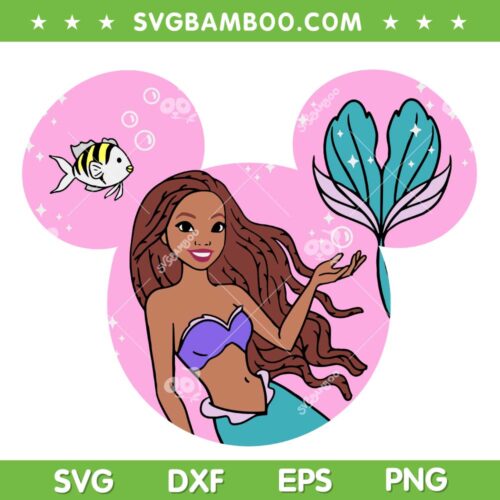 Disney Mouse The Little Mermaid SVG PNG, Black Ariel Princess Mouse Ear SVG, Disney Princess DXF SVG PNG EPS