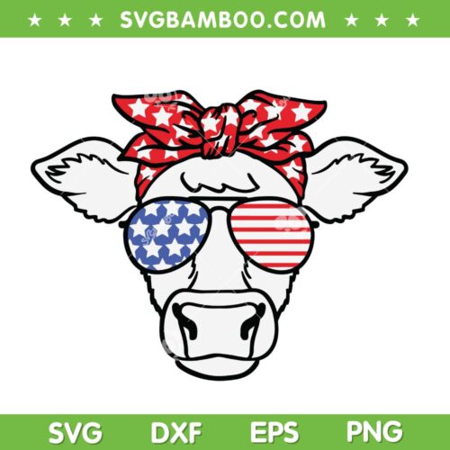 Funny Cow Sunglasses 4th Of July SVG PNG, Cow Mom Bandana SVG, Cow American Flag DXF SVG PNG EPS