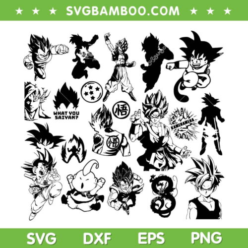 Goku Dragon Ball Z SVG Bundle, Super Saiyan Goku Silhouette SVG Bundle, Dragon Ball DXF SVG PNG EPS