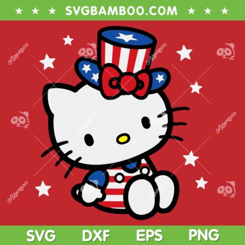 Hello Kitty 4th Of July SVG PNG, Patriotic Kitty SVG, American Flag Kitty DXF SVG PNG EPS