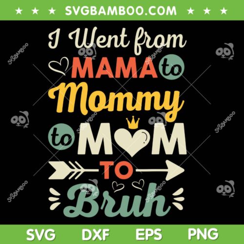 I Went From Mama For Wife And Mom To Bruh SVG PNG, Funny Mother's Day Quote SVG, Mom Life DXF SVG PNG EPS