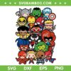 Kids Marvel Heroes And Villains Team SVG PNG, Chibi All Avenger Characters SVG, Super Villain DXF SVG PNG EPS