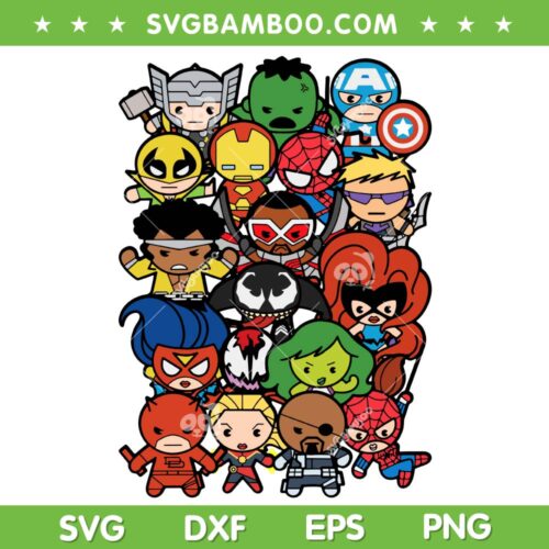 Kids Marvel Heroes And Villains Team SVG PNG, Chibi All Avenger Characters SVG, Super Villain DXF SVG PNG EPS
