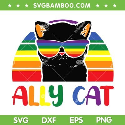 LGBT Ally Cat SVG PNG, Be Kind Gay Rainbow Cat SVG, Funny Black Cat DXF SVG PNG EPS