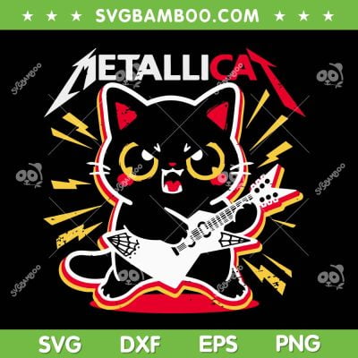 Metallicat Funny Cat Music SVG PNG, Black Cat Metallicat SVG, Animal Music DXF SVG PNG EPS