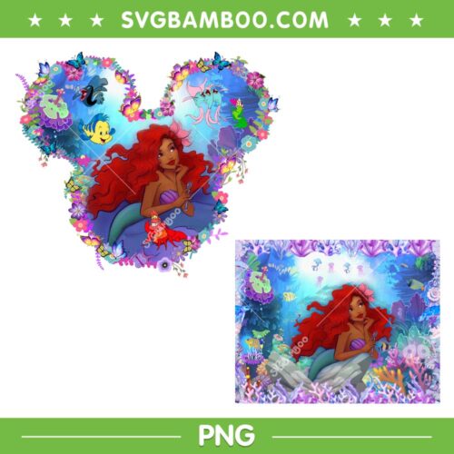 Mickey Ear Black Ariel PNG, 2 Files The Little Mermaid African PNG, Princess Disney Ear PNG