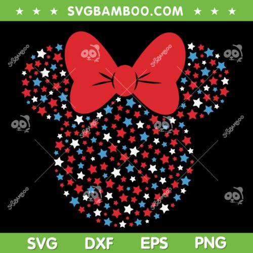 Minnie Mouse Red White Blue Stars SVG PNG, Disney Minnie Mouse 4th Of July SVG, Minnie Mouse Stars DXF SVG PNG EPS