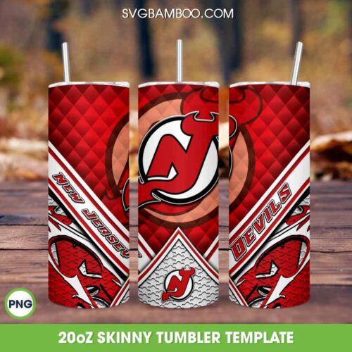 New Jersey Devils Tumbler 20oz Skinny PNG, NHL New Jersey Devils Tumbler Wrap PNG, NJ Devils Logo Tumbler Template PNG