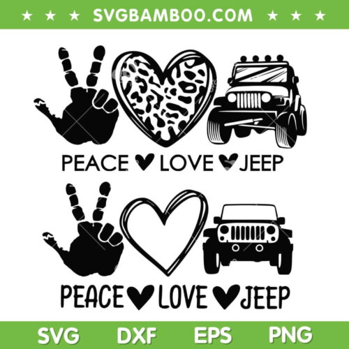 Peace Love Jeep SVG PNG, Leopard Heart Jeep SVG, Lover Jeep DXF SVG PNG EPS
