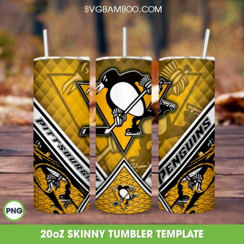 Pittsburgh Penguins Tumbler 20oz Skinny PNG, NHL Pittsburgh Penguins Tumbler Wrap PNG, Football Team Tumbler Template PNG