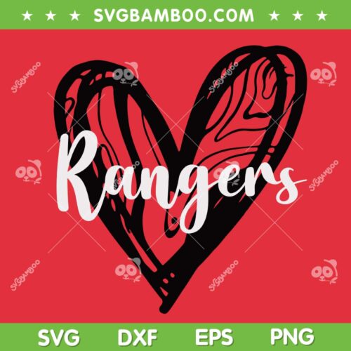 Rangers Heart SVG PNG, Rangers Baseball And Softball SVG, Lover Baseball DXF SVG PNG EPS