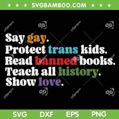 Say Gay Protect Trans Kids Read Banned Books Teach History SVG, Gay Trans Kids Banned History Love SVG, LGBTQ Gay Pride DXF SVG PNG EPS