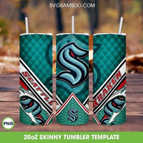 Seattle Kraken Tumbler 20oz Skinny PNG, Seattle Kraken Logo Tumbler Wrap PNG, NHL Football Team Tumbler Template PNG