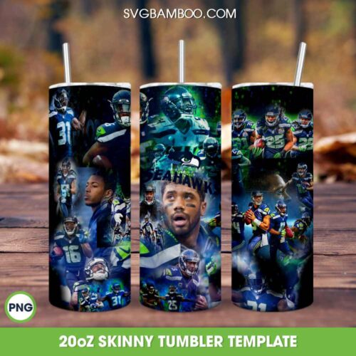 NFL Seattle Seahawks Player 20oz Skinny Tumbler PNG, Seahawks Football Half Player Tumbler Wrap, NFL Sports Team Tumbler Template Sublimation