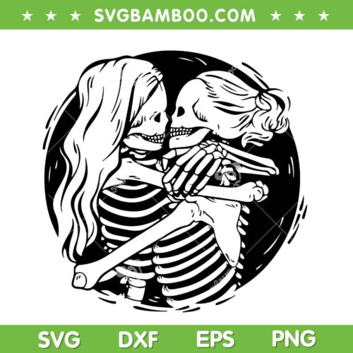 Skeleton Lesbian Couple SVG PNG, LGBT Skeleton Kiss SVG, Lesbian Skeleton DXF SVG PNG EPS