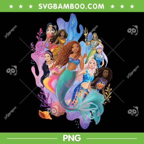 The Little Mermaid Ariel Royal Ocean Family PNG, Disney Princess Mermaid Ariel PNG, Balck Little Mermaid PNG