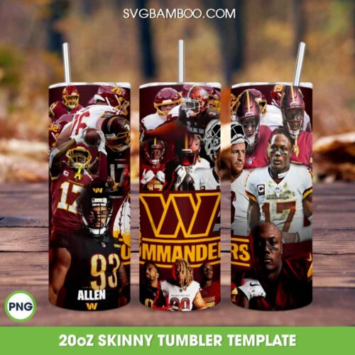 Washington Commanders Football Team 20oz Skinny Tumbler PNG, Washington Commanders Half Player Tumbler Wrap, NFL Football Team Tumbler Template Sublimation