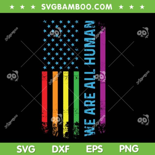 We Are All Human SVG PNG, LGBTQ Gay Pride American Flag SVG, LGBT Human Rights DXF SVG PNG EPS