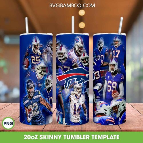 NFL Buffalo Bills Player Tumbler Wrap, Buffalo Bills Half Player Tumbler Template Sublimation, NFL Football Team 20oz Skinny Tumbler PNG