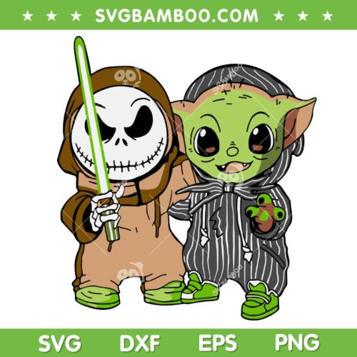 Jack And Yoda SVG PNG, Jack Skellington And Grogu Friends SVG, Baby Yoda Halloween DXF SVG PNG EPS