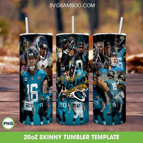 NFL Jacksonville Jaguars Player Tumbler Wrap, Jaguars Football Tumbler Template Sublimation, NFL Team Logo 20oz Skinny Tumbler PNG