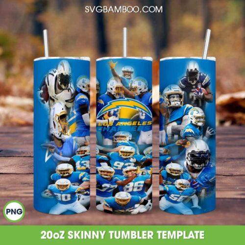 Los Angeles Chargers Football Team Tumbler Wrap, LA Chargers Logo Tumbler Template Sublimation, Football Sports 20oz Skinny Tumbler PNG