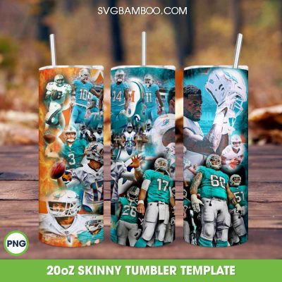 NFL Miami Dolphins Player 20oz Skinny Tumbler PNG, Miami Dolphins Football Team Tumbler Wrap, NFL Logo Tumbler Template Sublimation