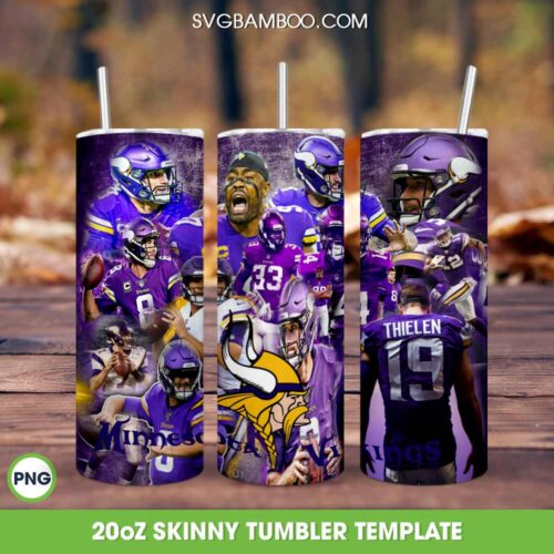 NFL Minnesota Vikings Player 20oz Skinny Tumbler PNG, Vikings Football Tumbler Wrap, Sports Logo Tumbler Template Sublimation