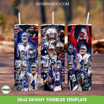 NFL New England Patriots Player 20oz Skinny Tumbler PNG, Patriots Football Half Player Tumbler Wrap, NFL Football Team Tumbler Template Sublimation