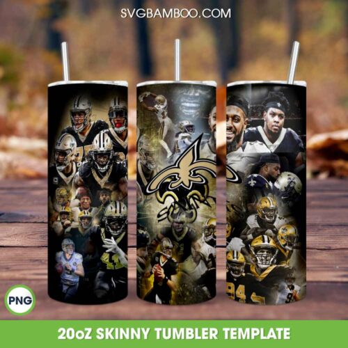 New Orleans Saints Football Team 20oz Skinny Tumbler PNG, NFL Saints Football Tumbler Wrap, NFL Team Logo Tumbler Template Sublimation