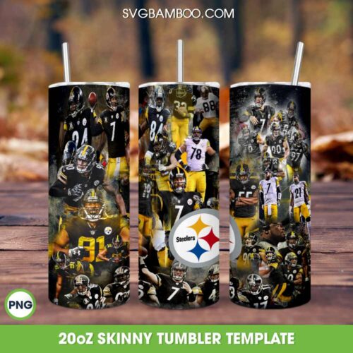 NFL Pittsburgh Steelers Player 20oz Skinny Tumbler PNG, Pittsburgh Steelers Tumbler Wrap, Steelers Team Tumbler Template Sublimation