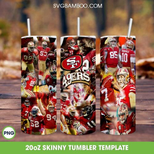 NFL San Francisco 49ers Player 20oz Skinny Tumbler PNG, 49ers Distressed Football Half Player Tumbler Wrap, NFL Football Tumbler Template Sublimation