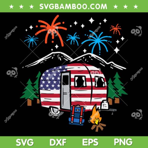 4th July Camper Van US Flag SVG PNG, Patriotic Camping SVG, American Flag Camper DXF SVG PNG EPS