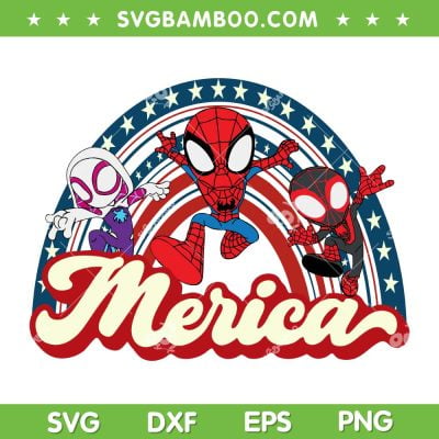 Spidey and His Amazing Friends 4th of July SVG, Kids Spidey Merica SVG, Rainbow Spiderman DXF SVG PNG EPS
