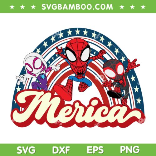 Spidey and His Amazing Friends 4th of July SVG, Kids Spidey Merica SVG, Rainbow Spiderman DXF SVG PNG EPS