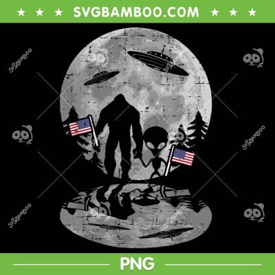 4th Of July Bigfoot Alien UFO PNG, Funny Patriotic Bigfoot American Flag PNG, Bigfoot Patriotic PNG