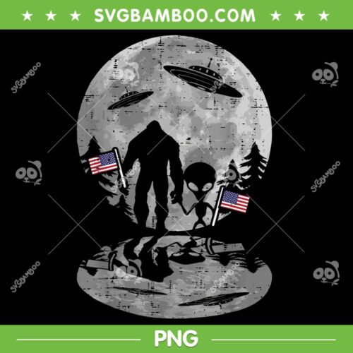 4th Of July Bigfoot Alien UFO PNG, Funny Patriotic Bigfoot American Flag PNG, Bigfoot Patriotic PNG