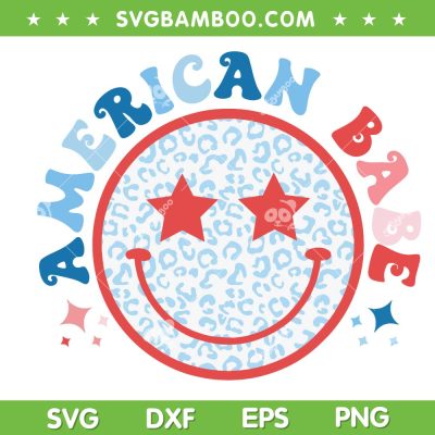American Babe Leopard SVG PNG, Groovy Smiley 4th Of July SVG, Funny July 4th DXF SVG PNG EPS