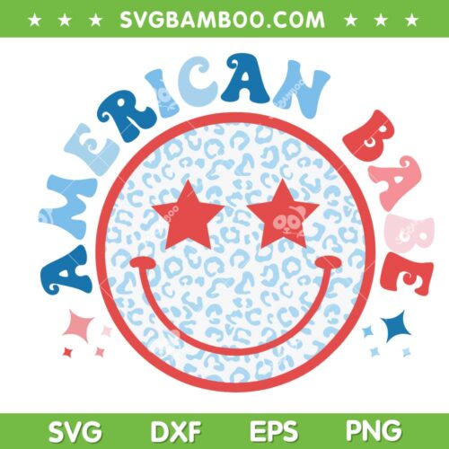 American Babe Leopard SVG PNG, Groovy Smiley 4th Of July SVG, Funny July 4th DXF SVG PNG EPS