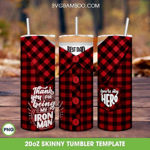 Best Dad Buffalo Plaid Tumbler Wrap PNG, Dad Super Hero 20oz Skinny Tumbler Template, Funny Best Dad Tumbler Template PNG