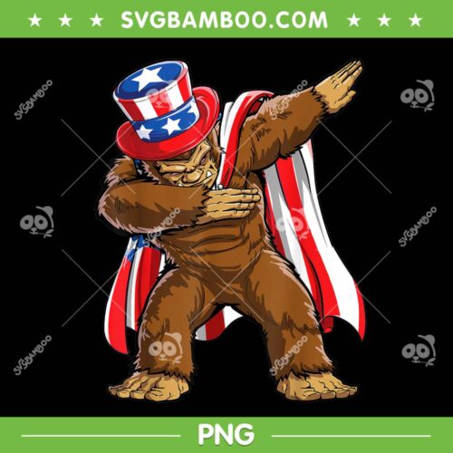 Bigfoot Dabbing 4th Of July PNG, Sasquatch American Flag PNG, Independence Day PNG